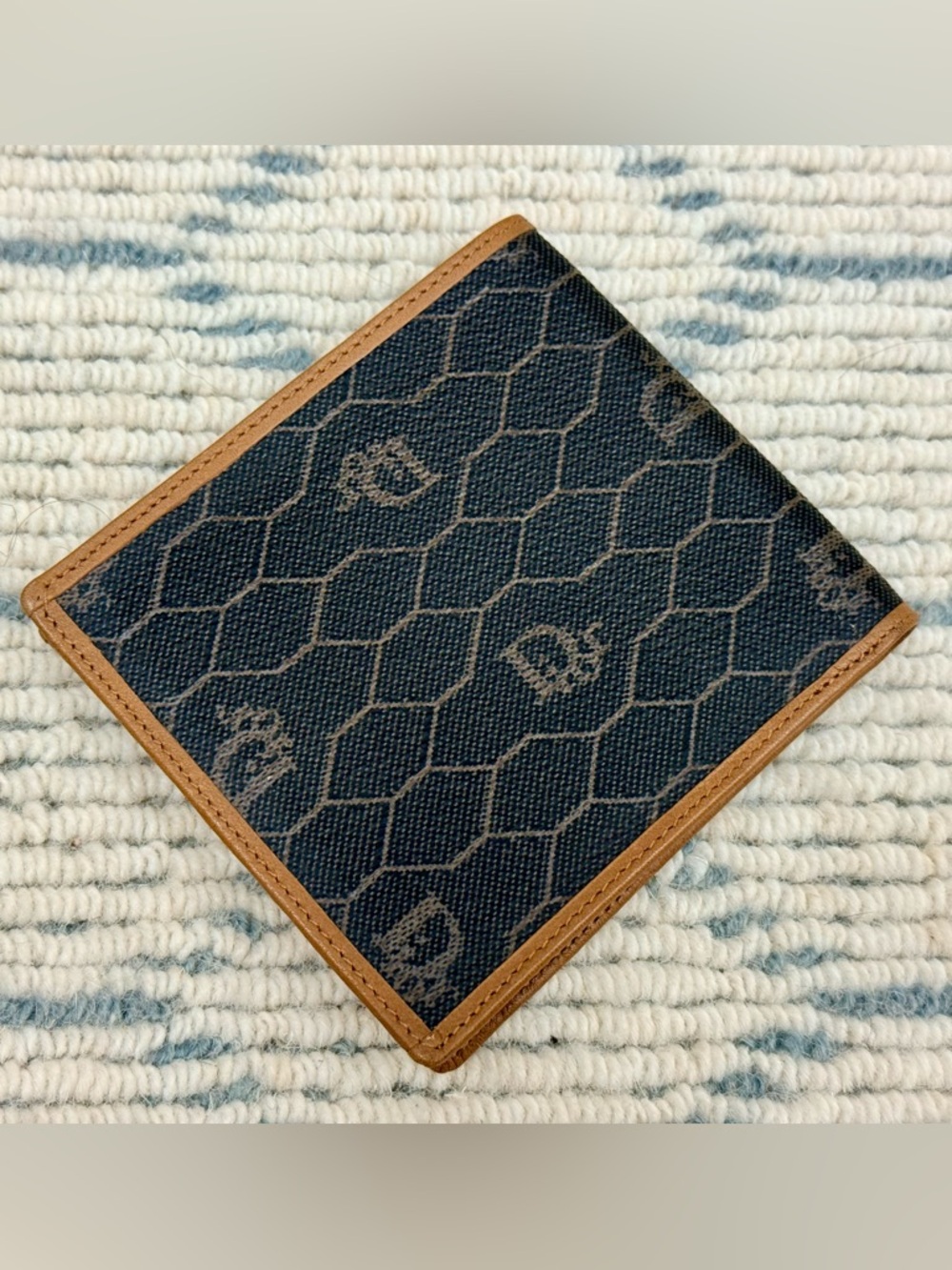 DIOR Vintage Unisex Icon Brown Honeycomb Monogram Canvas Leather Bifold Wallet - Picture 7 of 16